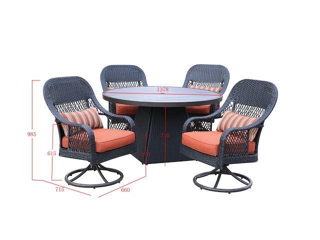 Dining set redonda | 5-delig | wicker | antraciet wicker + oranje kussens - afbeelding 3 van  3