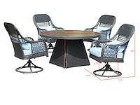 Diningset - 5-delig rond- antraciet wicker + blauwe kussens - afbeelding 2 van  3