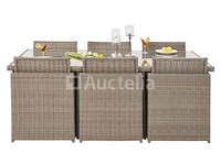 Diningset 11 delig - beige wicker + antraciete kussens - stoelen + eettafel 200x125 cm - afbeelding 7 van  11