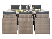 Diningset 11 delig - beige wicker + antraciete kussens - stoelen + eettafel 200x125 cm - afbeelding 9 van  11