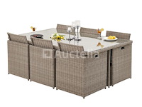 Diningset 11 delig - beige wicker + antraciete kussens - stoelen + eettafel 200x125 cm - afbeelding 11 van  11