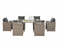 Diningset 11 delig - beige wicker + antraciete kussens - stoelen + eettafel 200x125 cm - afbeelding 2 van  11