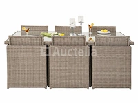 Diningset 11 delig - beige wicker + antraciete kussens - stoelen + eettafel 200x125 cm - afbeelding 4 van  11