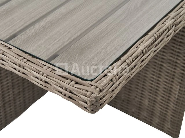 Diningset 11 delig - beige wicker + antraciete kussens - stoelen + eettafel 200x125 cm - afbeelding 11 van  11