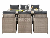 Diningset 11 delig - beige wicker + antraciete kussens - stoelen + eettafel 200x125 cm