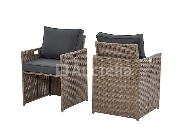 Diningset 11 delig - beige wicker + antraciete kussens - stoelen + eettafel 200x125 cm - afbeelding 9 van  11