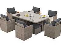 Diningset 11 delig - beige wicker + antraciete kussens - stoelen + eettafel 200x125 cm - afbeelding 7 van  12