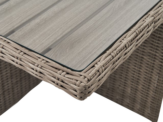 Diningset 11 delig - beige wicker + antraciete kussens - stoelen + eettafel 200x125 cm - afbeelding 8 van  12