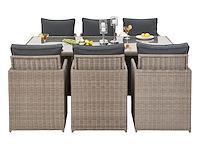 Diningset 11 delig - beige wicker + antraciete kussens - stoelen + eettafel 200x125 cm - afbeelding 9 van  12