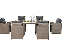 Diningset 11 delig - beige wicker + antraciete kussens - stoelen + eettafel 200x125 cm - afbeelding 10 van  12