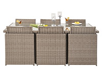 Diningset 11 delig - beige wicker + antraciete kussens - stoelen + eettafel 200x125 cm - afbeelding 12 van  12
