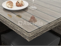 Diningset 11 delig - bruin wicker + grijze kussens - stoelen + eettafel 200x125 cm - afbeelding 5 van  11