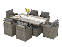 Diningset 11 delig - bruin wicker + grijze kussens - stoelen + eettafel 200x125 cm - afbeelding 6 van  11