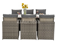 Diningset 11 delig - bruin wicker + grijze kussens - stoelen + eettafel 200x125 cm - afbeelding 9 van  11