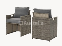 Diningset 11 delig - bruin wicker + grijze kussens - stoelen + eettafel 200x125 cm - afbeelding 10 van  11