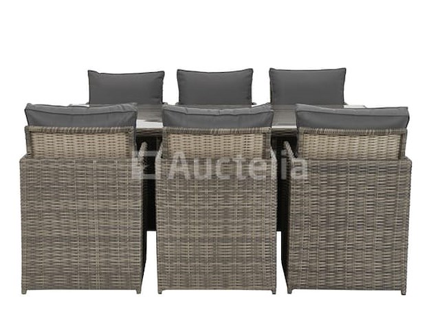 Diningset 11 delig - bruin wicker + grijze kussens - stoelen + eettafel 200x125 cm - afbeelding 11 van  11