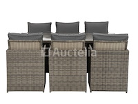 Diningset 11 delig - bruin wicker + grijze kussens - stoelen + eettafel 200x125 cm - afbeelding 11 van  11
