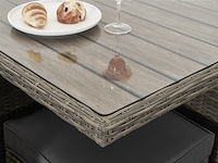 Diningset 11 delig - bruin wicker + grijze kussens - stoelen + eettafel 200x125 cm - afbeelding 6 van  11