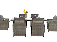 Diningset 11 delig - bruin wicker + grijze kussens - stoelen + eettafel 200x125 cm - afbeelding 7 van  11