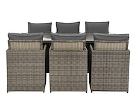 Diningset 11 delig - bruin wicker + grijze kussens - stoelen + eettafel 200x125 cm - afbeelding 9 van  11