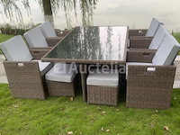 Diningset 11 delig - donkerbruin wicker + grijze kussens - afbeelding 1 van  4