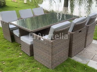 Diningset 11 delig - donkerbruin wicker + grijze kussens - afbeelding 4 van  4