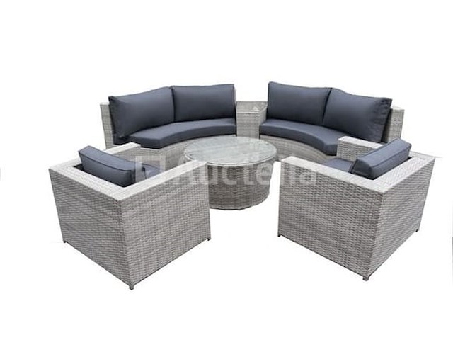 Diningset 6-delig light grey wicker / donkergrijs kleurige kussens - afbeelding 1 van  2