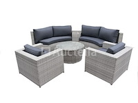 Diningset 6-delig light grey wicker / donkergrijs kleurige kussens - afbeelding 1 van  2