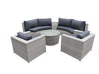 Diningset 6-delig light grey wicker / donkergrijs kleurige kussens - afbeelding 1 van  2