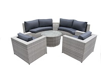 Diningset 6-delig light grey wicker / donkergrijs kleurige kussens - afbeelding 1 van  2