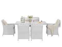 Diningset 7-delig - halfrond wicker - wit / grijze kussens - glazen tafelblad - afbeelding 3 van  4