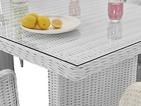 Diningset 7-delig - halfrond wicker - wit / grijze kussens - glazen tafelblad - afbeelding 3 van  4
