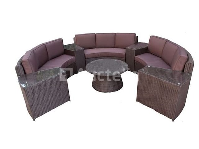 Diningset 8-delig dark grey wicker / bruin kleurige kussens - afbeelding 1 van  2