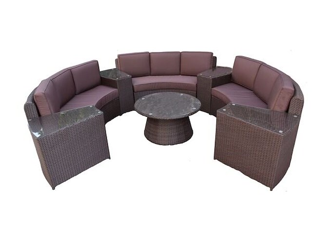 Diningset 8-delig dark grey wicker / bruin kleurige kussens - afbeelding 1 van  2