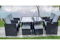 Diningset 9-delig black wicker / witte kussens - afbeelding 3 van  3