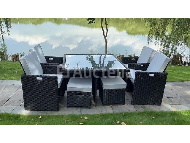 Diningset 9-delig black wicker / witte kussens - afbeelding 3 van  3