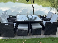 Diningset 9-delig black wicker / witte kussens - afbeelding 1 van  3