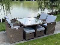 Diningset 9-delig dark brown wicker / witte kussens - afbeelding 1 van  2