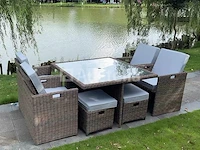 Diningset 9-delig dark brown wicker / witte kussens - afbeelding 2 van  2