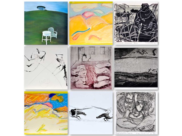 Diverse kunstenaars - lot van 9 werken op papier - afbeelding 1 van  50