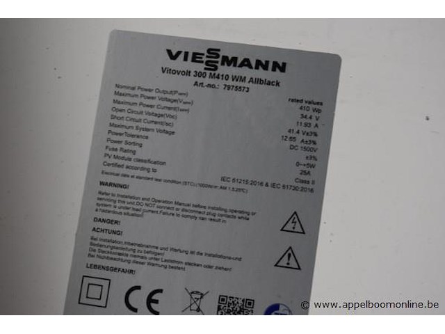 Diverse partij zonnepanelen, viessmann, vitovolt 300 m410 wm allblack, 410wp, werking niet gekend - afbeelding 2 van  2