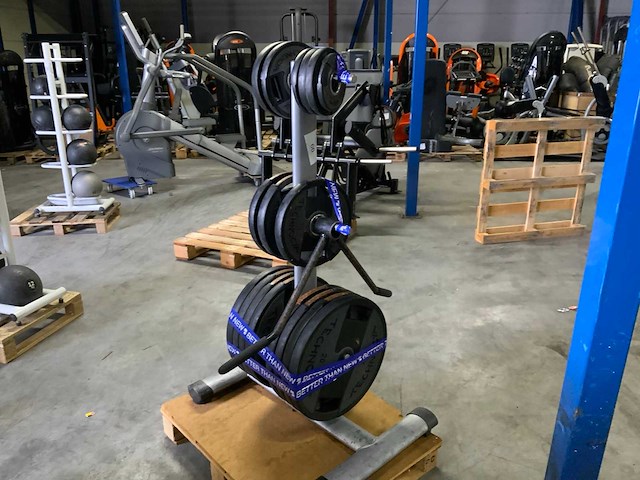 Diversen 50mm schijven 125kg met rek krachtstation - afbeelding 2 van  7