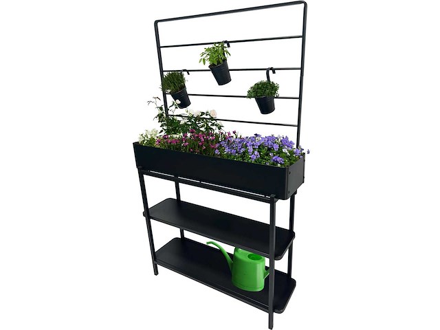Dobar metal verhoogde plant plank met klimrek en opslagplank houtskool - afbeelding 2 van  5