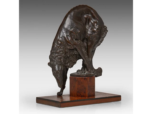 Domien ingels (1881-1946), barzoi, patinated bronze on a burr wood base, by vindevogel foundry 26.5 cm. (10.42 in.) - afbeelding 1 van  8
