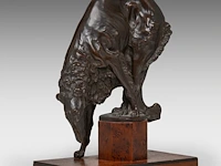 Domien ingels (1881-1946), barzoi, patinated bronze on a burr wood base, by vindevogel foundry 26.5 cm. (10.42 in.)