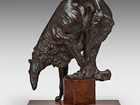 Domien ingels (1881-1946), barzoi, patinated bronze on a burr wood base, by vindevogel foundry 26.5 cm. (10.42 in.) - afbeelding 2 van  8