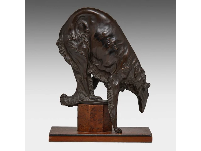 Domien ingels (1881-1946), barzoi, patinated bronze on a burr wood base, by vindevogel foundry 26.5 cm. (10.42 in.) - afbeelding 4 van  8