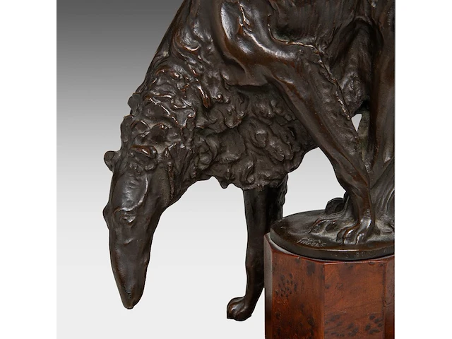 Domien ingels (1881-1946), barzoi, patinated bronze on a burr wood base, by vindevogel foundry 26.5 cm. (10.42 in.) - afbeelding 7 van  8