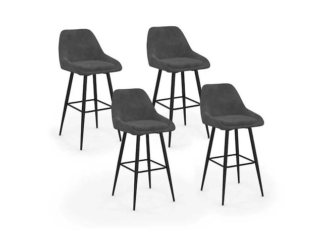 Donkergrijze fluwelen zitplaatsen, barkrakrukken en metalen poten (x4) - afbeelding 3 van  9