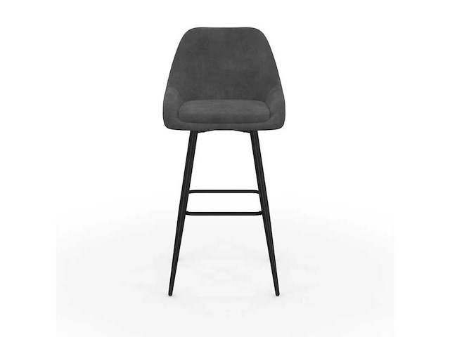 Donkergrijze fluwelen zitplaatsen, barkrakrukken en metalen poten (x4) - afbeelding 4 van  9